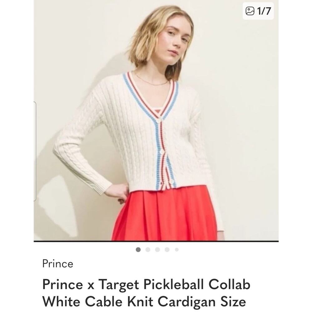 NWT Prince x Target pickleball collab cream button cable front sweater top XL